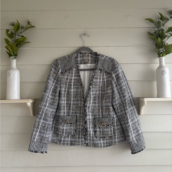 Chico's Black Tweed Fringe Blazer Jacket Women’s Size 8/10 (Chico’s Size 1) - Picture 2 of 15